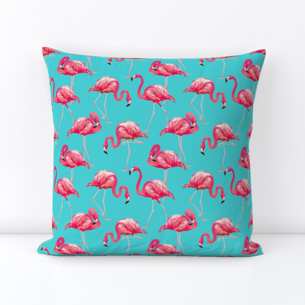 Flamingos on Teal Tropical Birds