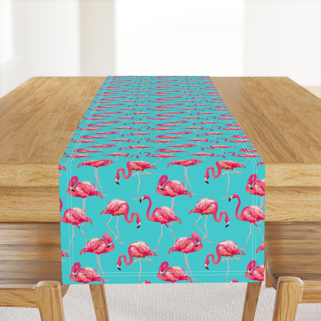 Flamingos on Teal Tropical Birds