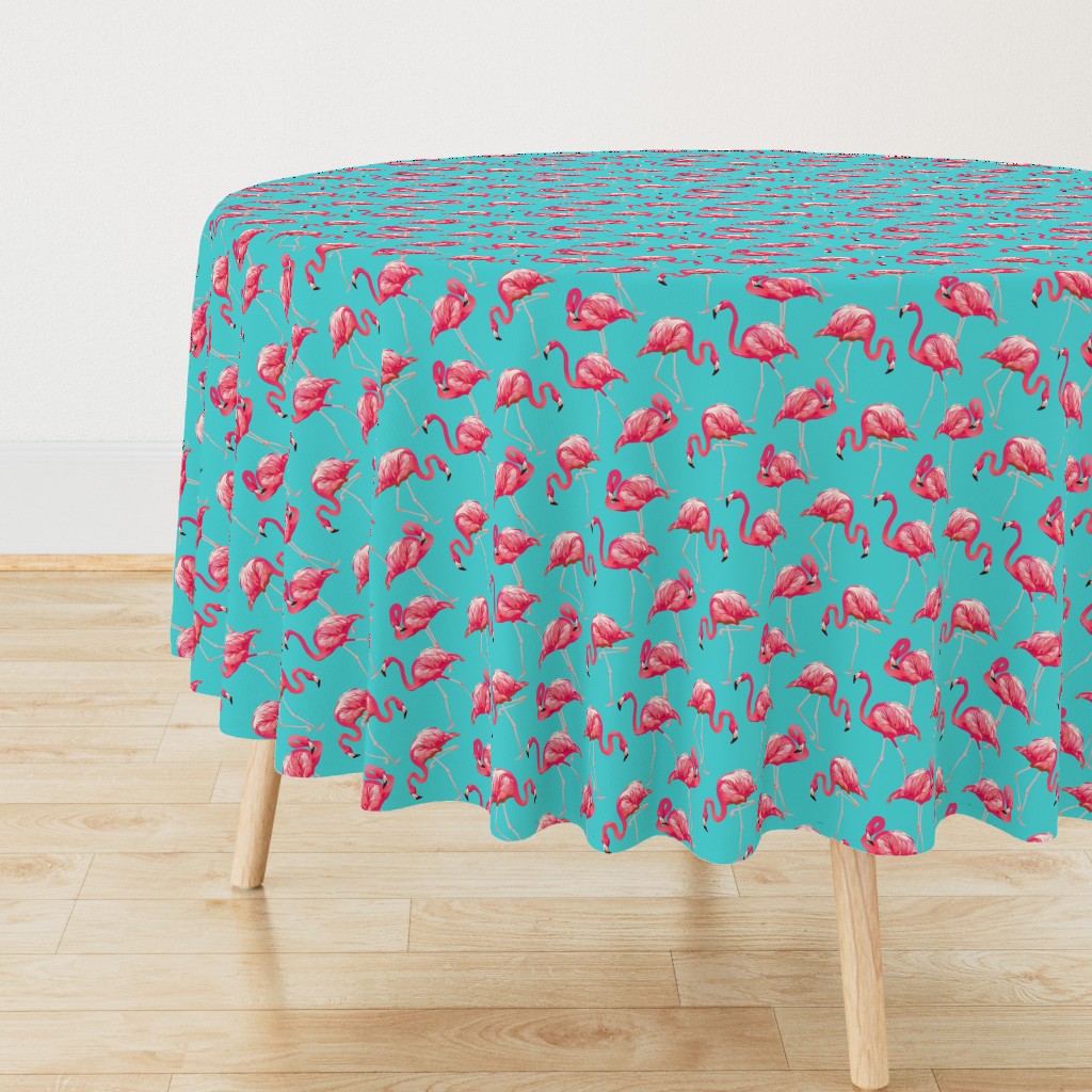 Flamingos on Teal Tropical Birds