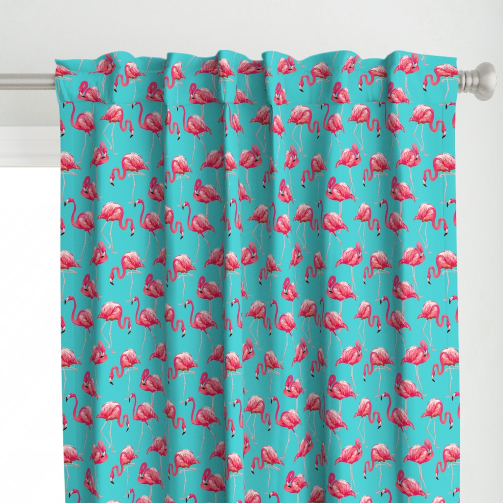 Flamingos on Teal Tropical Birds