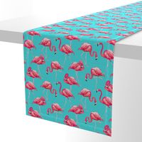 Flamingos on Teal Tropical Birds