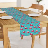 Flamingos on Teal Tropical Birds