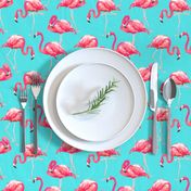 Flamingos on Teal Tropical Birds