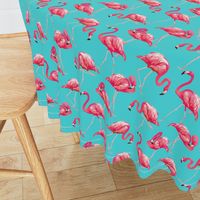 Flamingos on Teal Tropical Birds