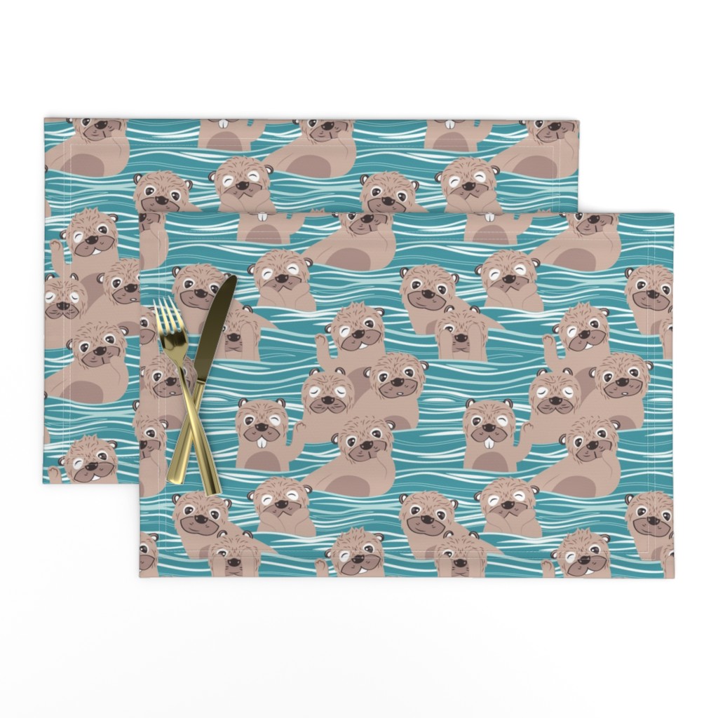 Small scale // Otters dazzling the audience // steel blue background dark vanilla brown cute animals