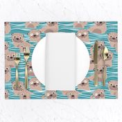 Small scale // Otters dazzling the audience // steel blue background dark vanilla brown cute animals