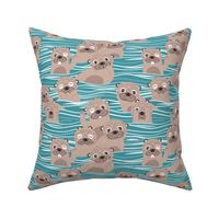 Small scale // Otters dazzling the audience // steel blue background dark vanilla brown cute animals