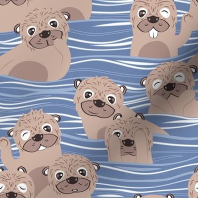 Small scale // Otters dazzling the audience // shadow blue background dark vanilla brown cute animals