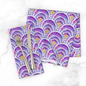 Modern Art Deco Inspired Fan with Pink and Purple Watercolour