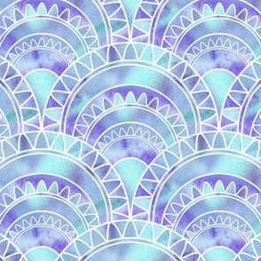  Art Deco Fan with Blue Watercolour Abstract