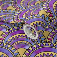 Modern Art Deco Inspired Fan with Pink and Purple Watercolour Abstracts