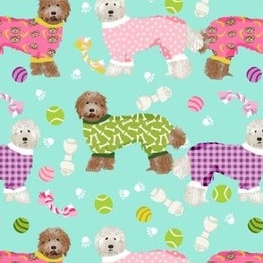 labradoodles pjs fabric - cute pyjamas and dogs design - mint