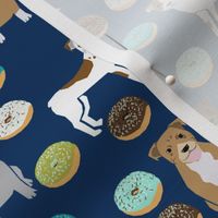 pitbull donut fabric - donuts and dogs food design - navy