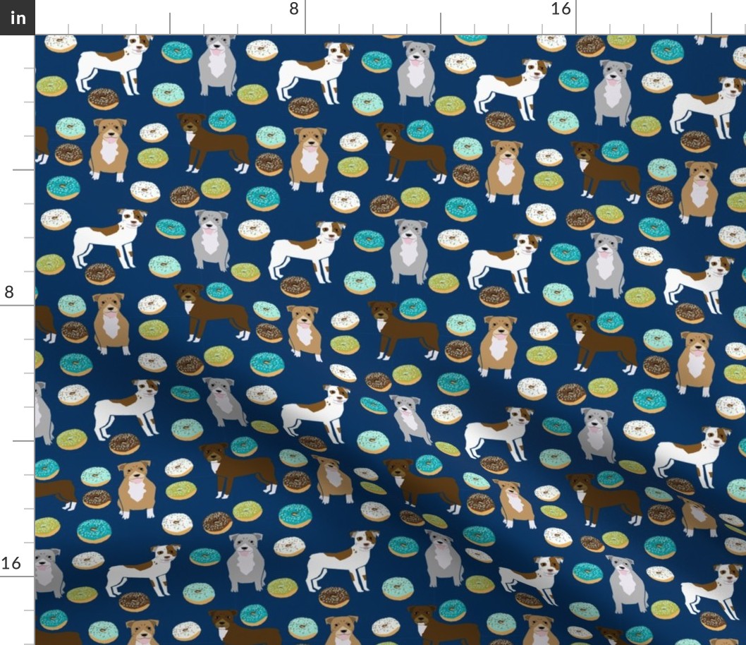 pitbull donut fabric - donuts and dogs food design - navy