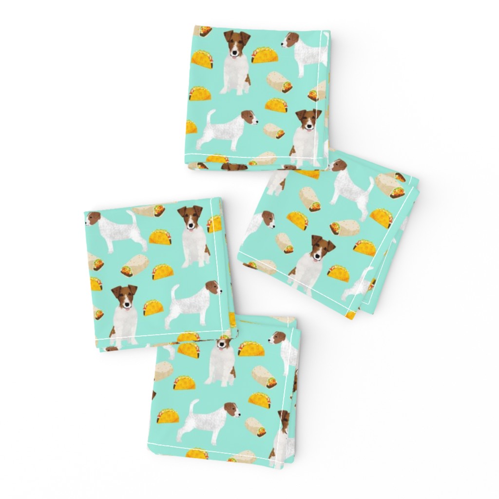 jack russell terriers and tacos fabric- food burritos, tacos, dog design - mint