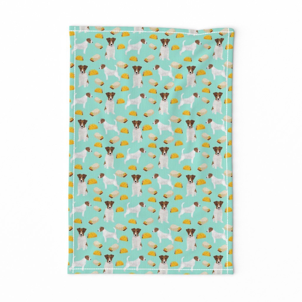 jack russell terriers and tacos fabric- food burritos, tacos, dog design - mint