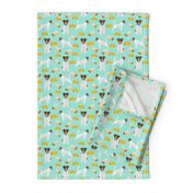 jack russell terriers and tacos fabric- food burritos, tacos, dog design - mint