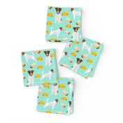 jack russell terriers and tacos fabric- food burritos, tacos, dog design - mint