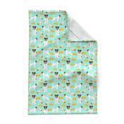 jack russell terriers and tacos fabric- food burritos, tacos, dog design - mint