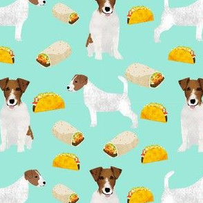 jack russell terriers and tacos fabric- food burritos, tacos, dog design - mint