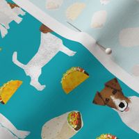 jack russell terriers and tacos fabric- food burritos, tacos, dog design - turquoise