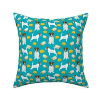 jack russell terriers and tacos fabric- food burritos, tacos, dog design - turquoise