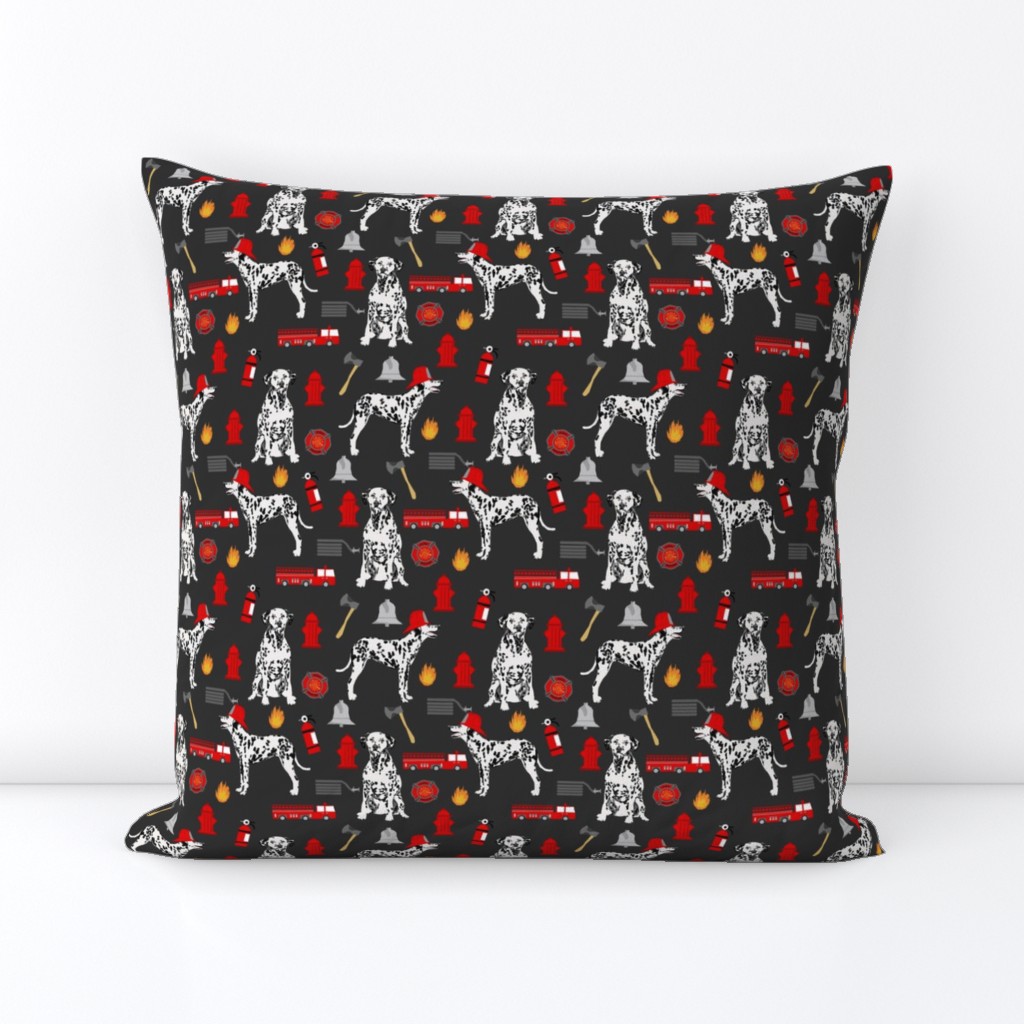 dalmatian fireman fabric - fire, fireman, fire truck, dalmatian dog design - charcoal