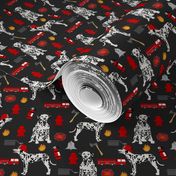 dalmatian fireman fabric - fire, fireman, fire truck, dalmatian dog design - charcoal