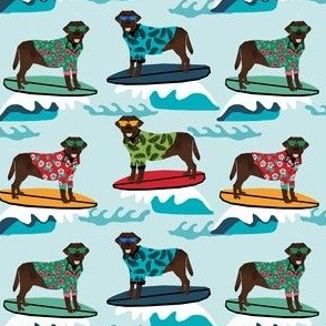 chocolate lab dog surfing fabric - cute labrador retriever dog surfing design