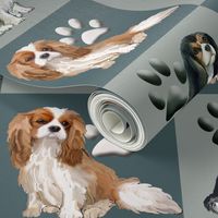 Cavalier Spaniels Fabric In blue