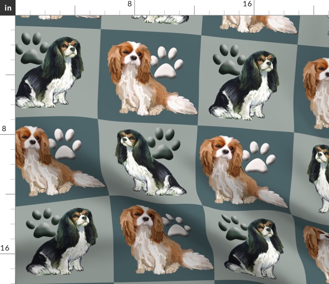 Cavalier Spaniels Fabric In blue