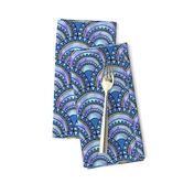 Modern Art Deco Inspired Fan with Blue Watercolour Abstracts