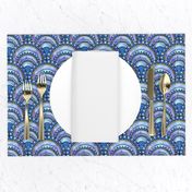 Modern Art Deco Inspired Fan with Blue Watercolour Abstracts