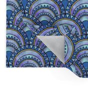 Modern Art Deco Inspired Fan with Blue Watercolour Abstracts