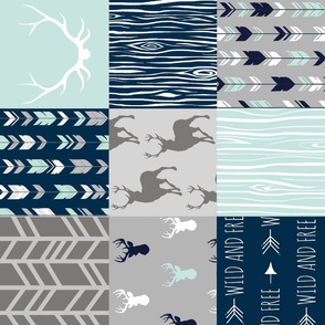 Adult version (no text) Patchwork Deer - Mint, Navy and grey