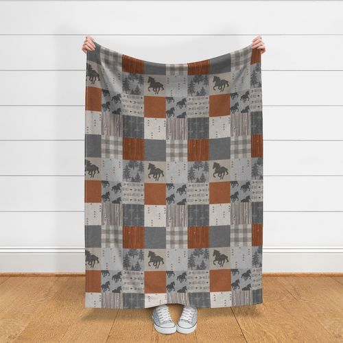 Wild Horses Patchwork - Rust and Grey