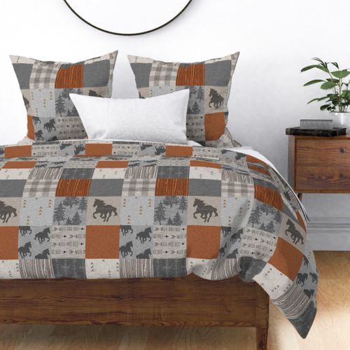 Wild Horses Patchwork - Rust and Grey