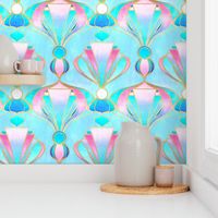 Textured Art Deco in Pink, Blue and Gold