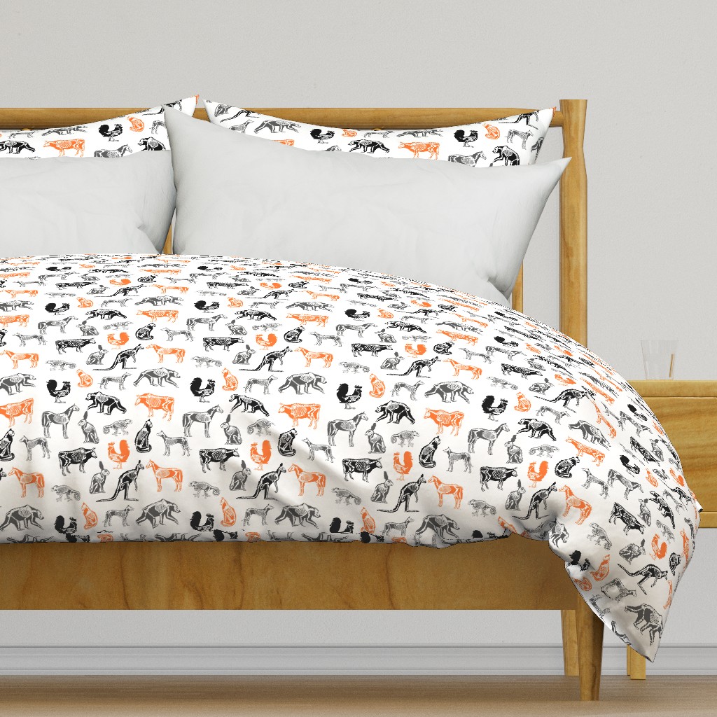 xray // animal skeletons cute nature themed fabric gender neutral animals white orange