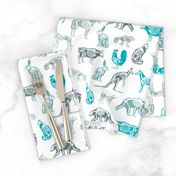 xray // animal skeletons cute nature themed fabric gender neutral animals white blues