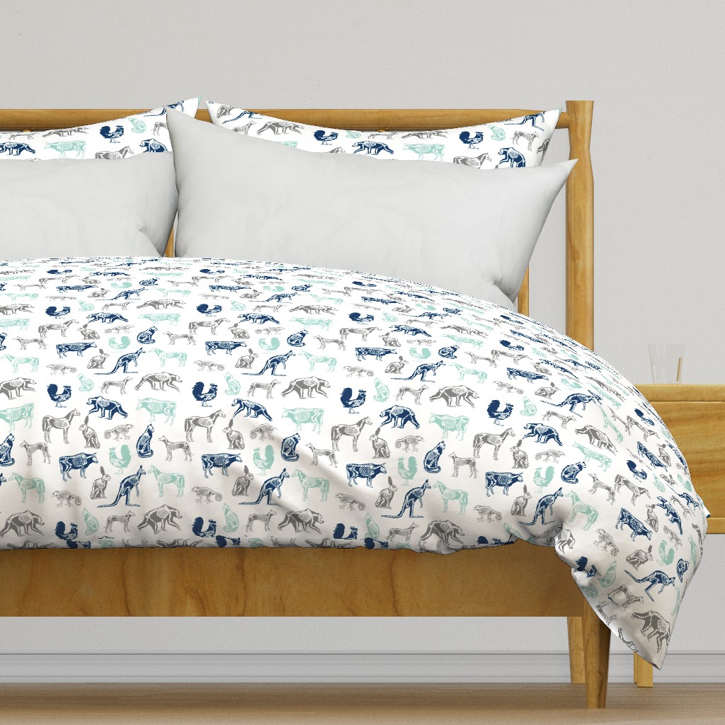 xray // animal skeletons cute nature themed fabric gender neutral animals white blue