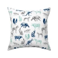 xray // animal skeletons cute nature themed fabric gender neutral animals white blue