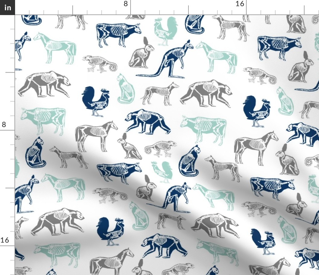 xray // animal skeletons cute nature themed fabric gender neutral animals white blue