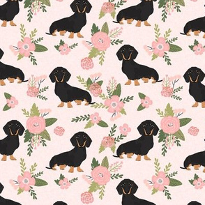 dachshund pet quilt d black and tan coat doxie dog breed floral 