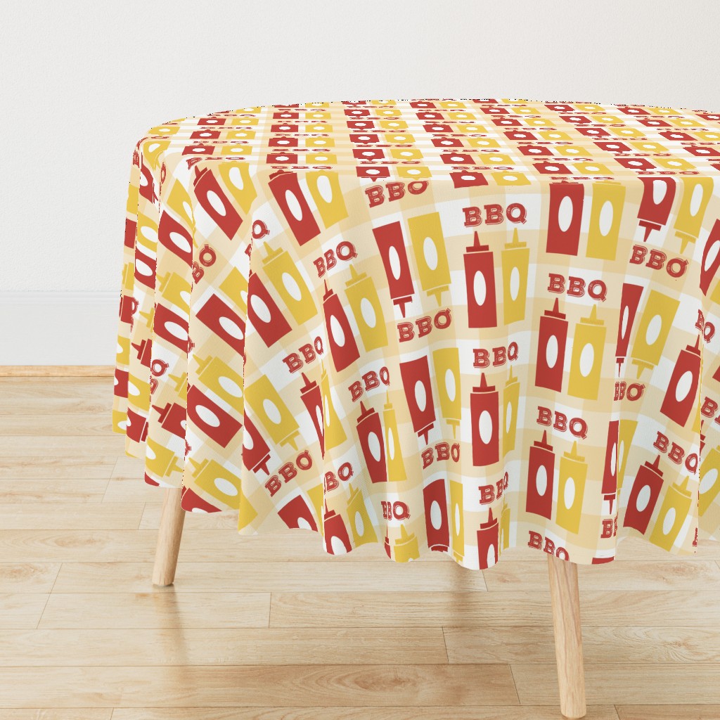 Picnic BBQ Gingham Summer Cookout Barbecue with  Ketchup and Mustard