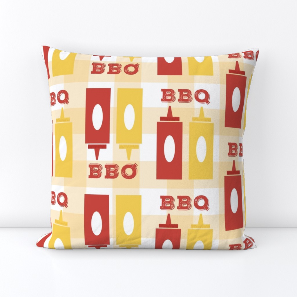 Picnic BBQ Gingham Summer Cookout Barbecue with  Ketchup and Mustard