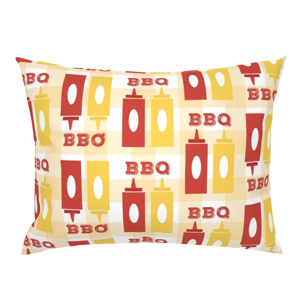 Picnic BBQ Gingham Summer Cookout Barbecue with  Ketchup and Mustard