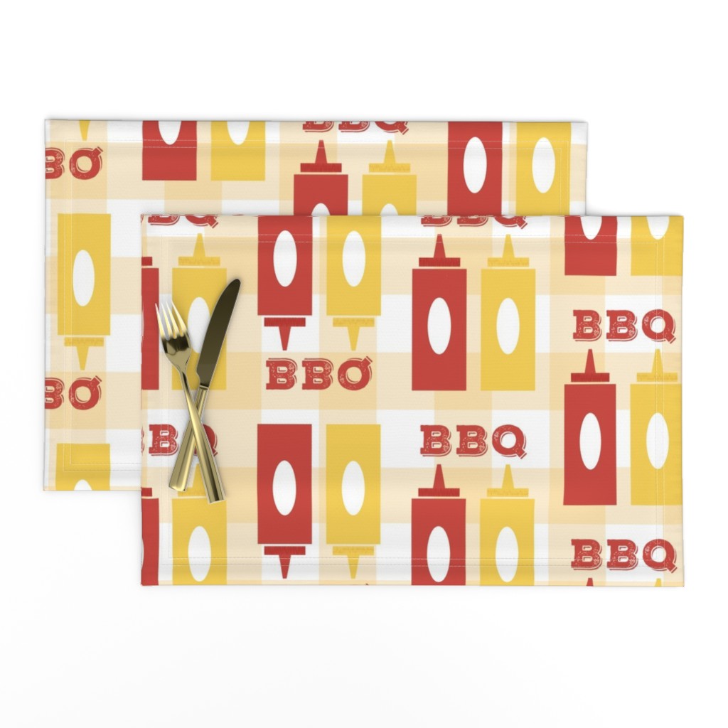 Picnic BBQ Gingham Summer Cookout Barbecue with  Ketchup and Mustard