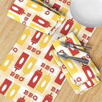 Picnic BBQ Gingham Summer Cookout Barbecue with  Ketchup and Mustard