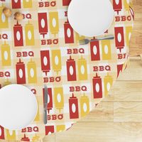 Picnic BBQ Gingham Summer Cookout Barbecue with  Ketchup and Mustard